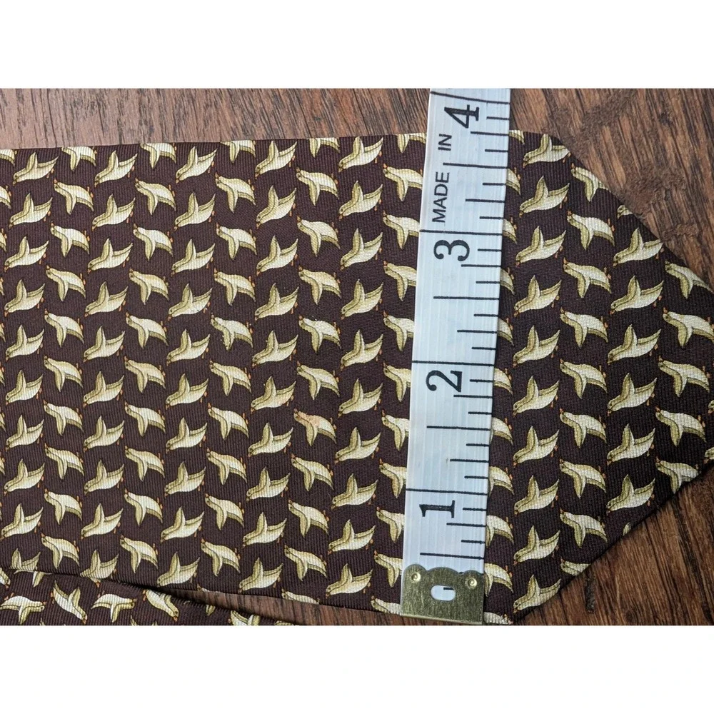 Banana Republic Silk Tie Vintage Brown Penguin Print Made In Italy Good Wide
